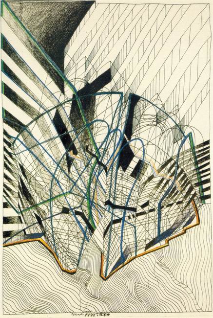 Diether F. Domes (c) - Versuch einer Landung, 1988, Farbstift u Rapidograf, 60x50 cm [kl]